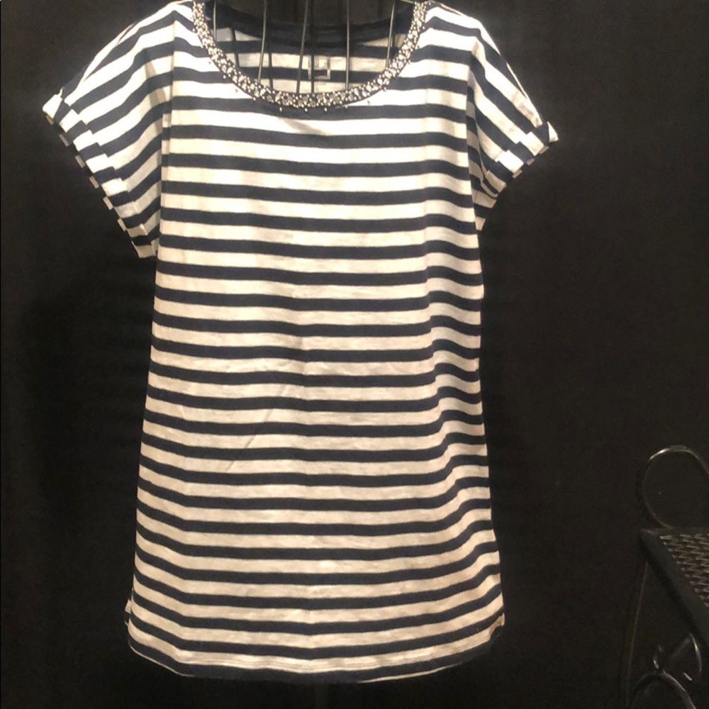 Ladies black and white stripe embellished top